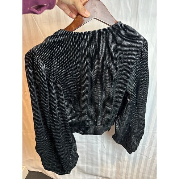 Embellished  Velvet Rhinestone Balloon Sleeve Blouse size S RefM25 - Picture 9 of 9